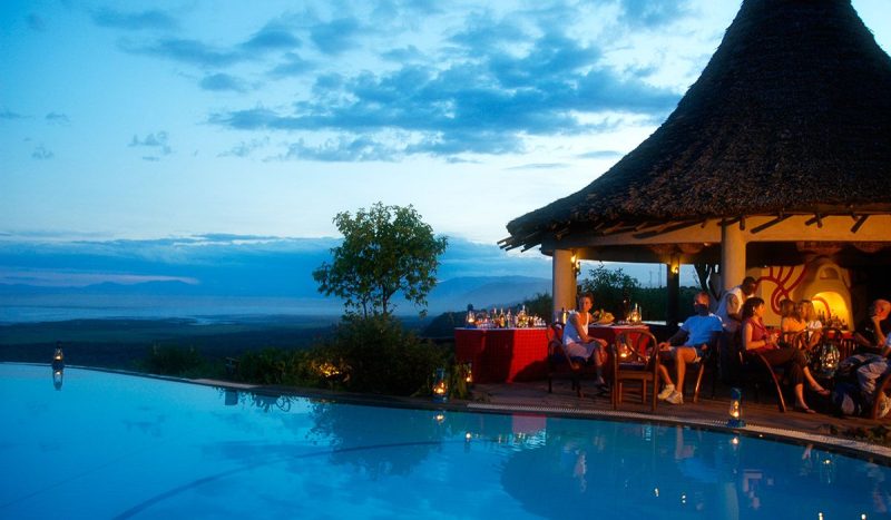 Cocktails by the pool at Lake Manyara Serena Lodge.