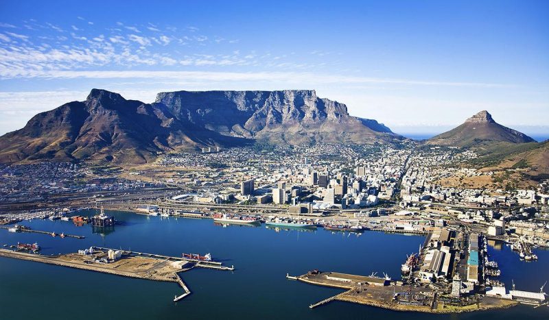 Aerial view of Cape Town and Table Mountain.