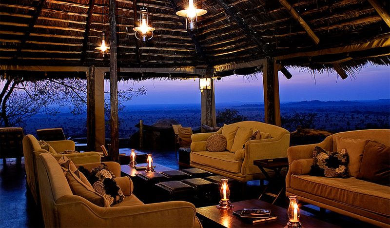 The Pioneer Serengeti lounge at sunset.