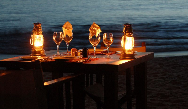 Candle light dinner at Manafiafy Beach & Rainforest Lodge