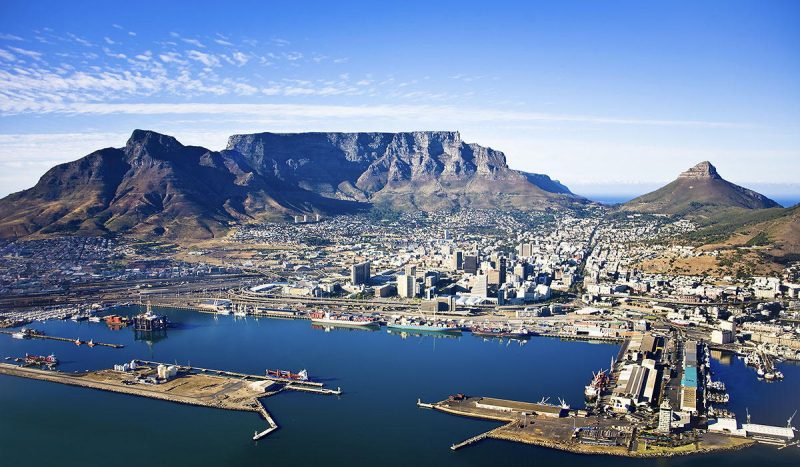 Aerial view of Cape Town and Table Mountain.